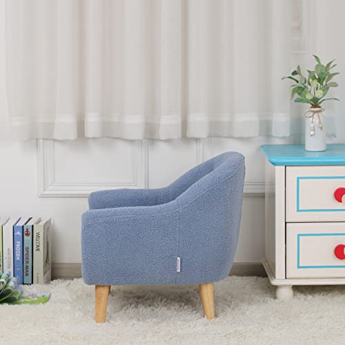 Kids Sofa Chair/Velvet Upholstered Kids Sofa Couch/Big Kids Couch with Wooden Legs for Children Gift (Blue) - Thumbnail 5