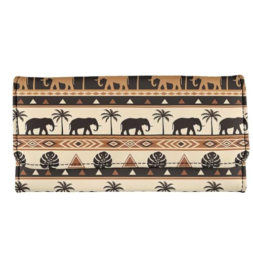 Image of AFPANQZ Tropical Elephant Palm Womens Wallets Leather Trifold Multi Card Holder Slots Wallet, Clutch Phone Holder Zip Inner Pocket Multi-Cards Slots Large Travel Wallet