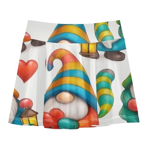 Cute Gnomes Colorful Striped Toddlers Tennis Skirts Pink Cute Girls' Shorts Athletic Skorts Teen Skirt 4t