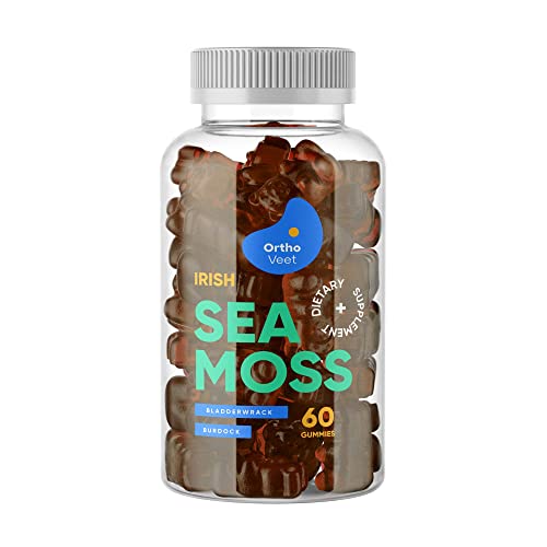 Irish Sea Moss Gummies for Adults & Kids, Blended with Organic Burdock Root and Bladderwrack, Thyroid Support Supplement - Detox & Gut Cleanse, Vegan, Non - GMO, 60 Gummies