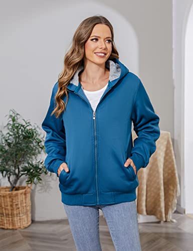 Puwei Women's Winter Warm Fleece Jackets Thick Sherpa Lined Zip Up Hoodies Heavyweight Sweatshirt Coat(0538-Blue-M) #TOP3
