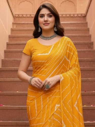 Image of AKHILAM Women's Georgette Solid Ready To Wear one Minute Saree With Unstitched Blouse Piece