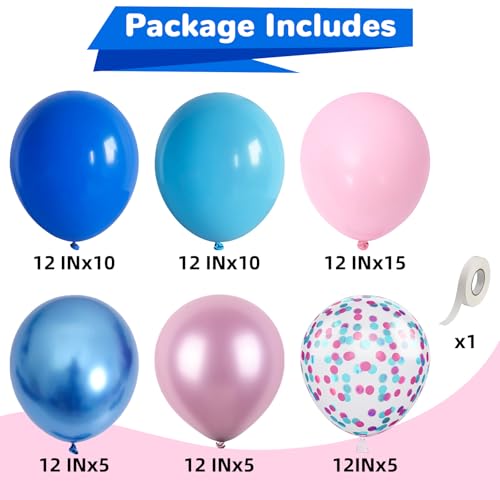 Image of HILAVO Pink and Blue Balloons 12 Inch Pastel Metallic Blue Baby Light Pink Chrome Latex Balloon Confetti Balloon for Kids Girls Hawaiian Summer Gender Reveal Wedding Birthday Baby Shower Party Decor