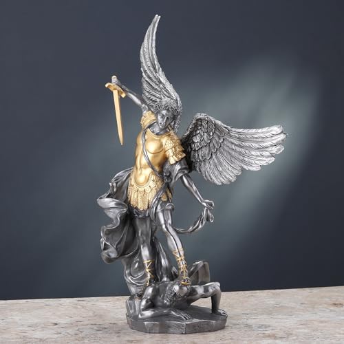 Estatua de San Miguel de 14.63 in en resina con acabado peltre miniatura 5