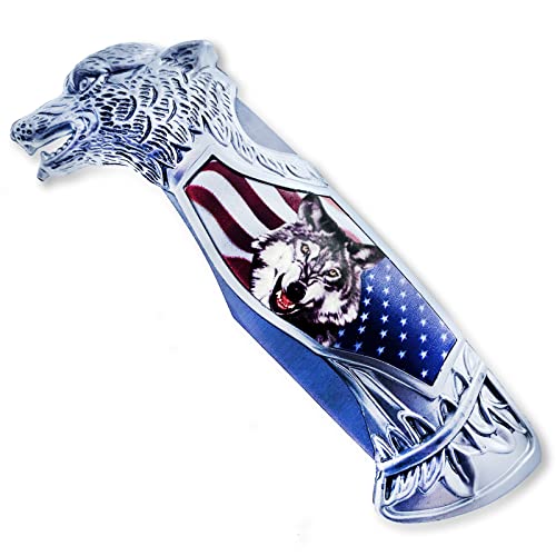 ASR Outdoor Lockback Folding Wolf Pocket Knife Collectible Gift, 8 inch - Thumbnail 2