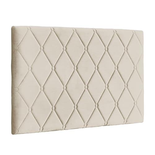 Baroni Home Testata del Letto Imbottita in Velluto Beige con Struttura Interna in MDF, Doppio Gancio in Acciaio e Altezza regolabile, Facile Montaggio a Muro, Design Elegante e Confortevole, 92x55 cm
