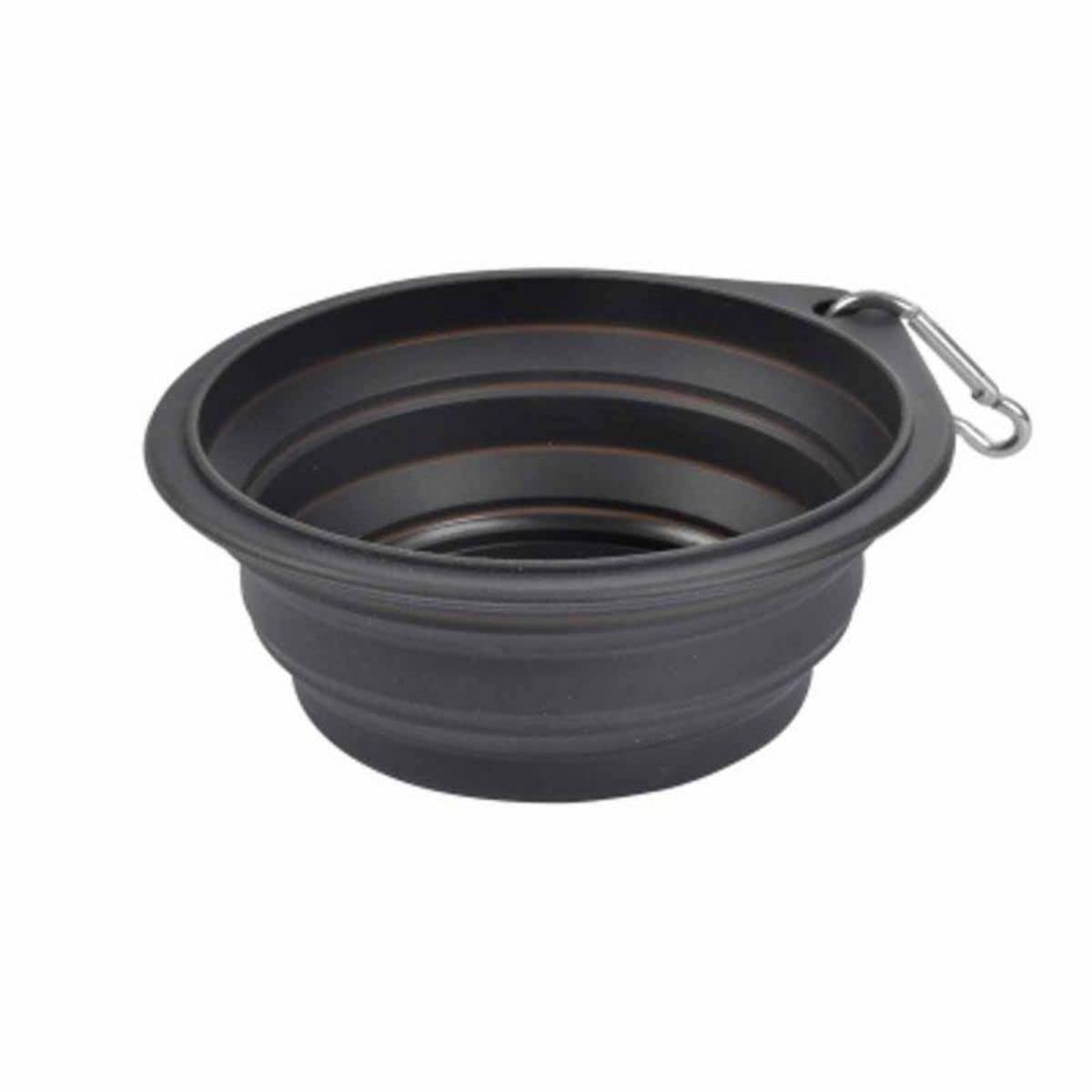 Retractable Silicone Feeding Bowl with Carabiner 550ml D15xH6cm Anthracite, charcoal