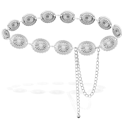 XOKL Silberkettengürtel für Damen, Boho-Kettengürtel, Taillenkette, verstellbar, Metallkettengürtel, Silber