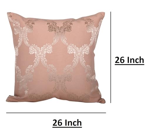 Image of Home- The Best is for You Designer Self Design Cotton 275 TC Cushion Covers Pack of 2 (Peach Ogee, 26X26 Inch) Ideal for Sofas, Chairs, Cars & Hotels