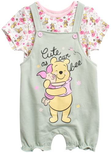 Image of Disney Baby Girls' Romper - 2 Piece Overall T-Shirt Set Minnie Mouse, Winnie The Pooh