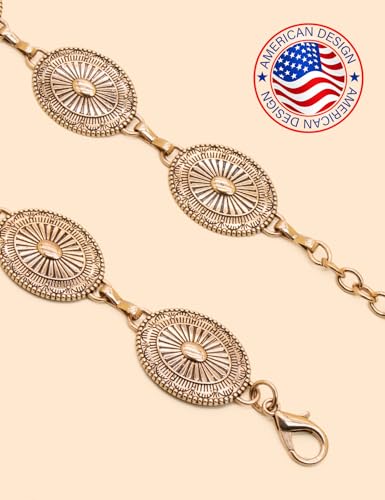 Image of TOPACC Gold Chain Belts for Women Fashion Thick Metal Link Waist Belt | Chunky adjustable gold belt for dresses jeans pants country concerts cowgirl outfits