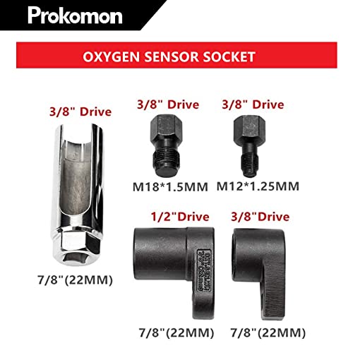 Prokomon 5 Pcs Automotive O2 Oxygen Sensor Socket Offset Wrench Remover Tool And Thread Chaser Tool #TOP5