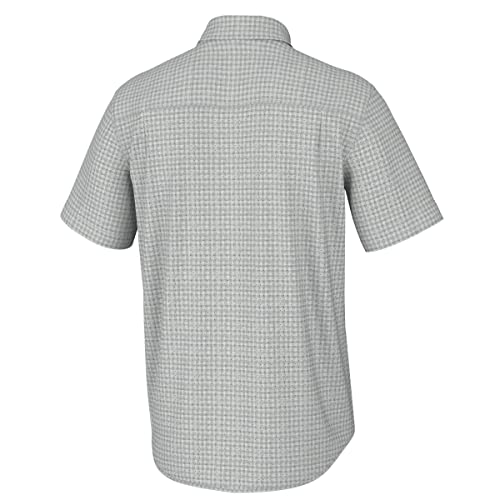 Huk Men's Standard Tide Point Pattern Short Sleeve Shirt, Fishing Button Down, Mini Check-Harbor Mist, X-Large #TOP1