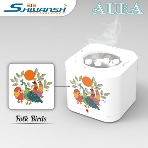 Image of Shivansh Technology Incense Holder Electric Kapoor Dani Camphor Diffuser Burner for Home | Karpuram Bakhoor Oud Aroma Oil & Dhoop Machine | Essential Oil Diffuser for Home (White) (Folk Birds)