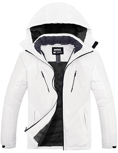 Skieer Men's Winter Outwear Softshell Snow Coat Windproof Ski Jackets White Large