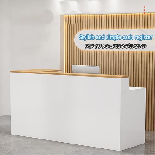 Generico Banco Reception Moderno, Elegante bancone da Ufficio con Finitura in Legno Effetto Marmo, Raffinato Tavolo di Vendita per Receptionist, Design Laterale Destro d