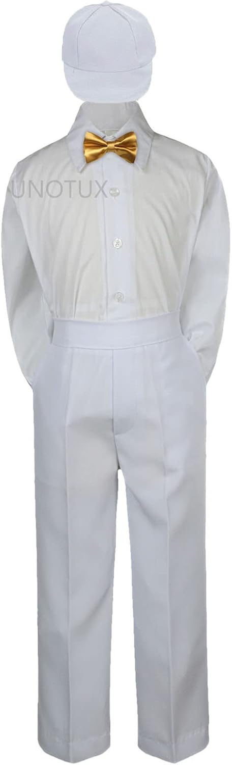 5pc Baby Toddler Kid Boy Event Suit White Pants Shirt Vest Bow tie Hat Set Sm-7