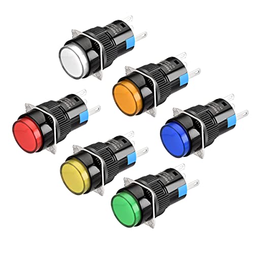 Heschen Interrupteur à bouton-poussoir rond de 16mm, type momentané, 1NO 1NC, blanc rouge orange bleu vert jaune, lampe LED 12V