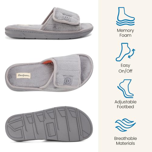 Image of Dearfoams Men's Adjustable Indoor /Outdoor Memory Foam Machine Washable Summer Slide Slipper