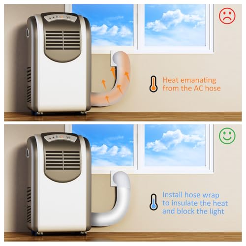 Image of Outus 2 Pcs Portable Ac Hose Insulation Sleeve 60in Portable Air Conditioners Insulated Cover Wrap Fit for 5 inch& 5.9 inch Diameter Exhaust Easy Installation with Adjustable Strap (White)
