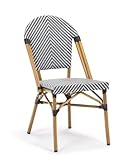METRO Professional Silla de Jard&iacute;n Estilo Parisino con Aspecto de Bamb&uacute;, Aluminio/Tejido Sint&eacute;tico, Apilable, para Exterior, Blanco/Negro