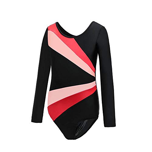 Viriber Girls\' Activewear Dresses Gymnastics Leotards for Girls Dance Ballet Suit Unitard Gymnastic Athletic Outfits(110(5-6T),Pink&Watermelon red Long)