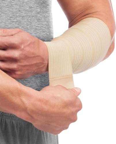 Image of FITPUT 2PCS Extra Long Elastic Knee Wrap Compression Bandage Brace Support for Legs, Plantar Fasciitis, Stabilising Ligaments, Joint Pain (Beige), Arthritis