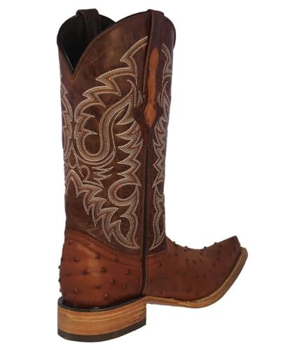 Texas Legacy Mens Cognac Western Leather Cowboy Boots Ostrich Quill Print Pointed3
