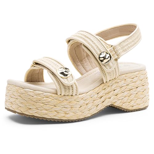 VEPOSE Vepose Women's Espadrille Platform Wedge Sandals,Adjustable Straps