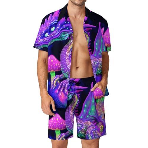 Conjunto de camiseta con botones y pantalones cortos morado ideal para terrazas de verano