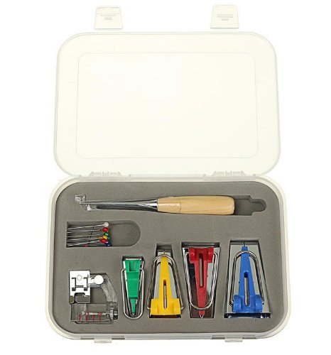 Driak Bias Tape Maker Kit Set For Sewing Quilting Awl And Adjustable Binder Foot With Plastic Tool Box #TOP2