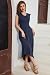 AUSELILY Sommer Maxikleid Dame Taschen Hohe Taille Strandkleid Blau Navy XS