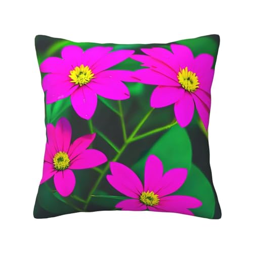 MCXWD Funda de cojín cuadrada de tela con diseño de hojas de flores, color morado y rojo