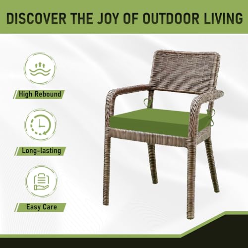 Image of Basic Beyond Outdoor Chair Cushions Set of 4, Square Corner Outdoor Cushions for Patio Furniture, Water Resistant Patio Chair Cushions with 2 Ties, 18.5x16x3, Grass Green