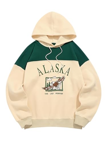 ZAFUL Men's Hooded Sweatshirt Graphic Colorblock Two Tone Fleece Lined Pullover Thermal Hoodie (ALASKA-Light Yellow, XL)