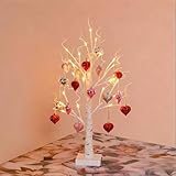 Valentinstag Birkenbaumlampe Mit Herzornamenten, Valentinstag Dekoration Beleuchtete Birkenbaum, Romantisch Leuchtende Birkenzweig Baumdekoration, USB/Batterie Valentinstags LED Lichterbaum Mit Timer