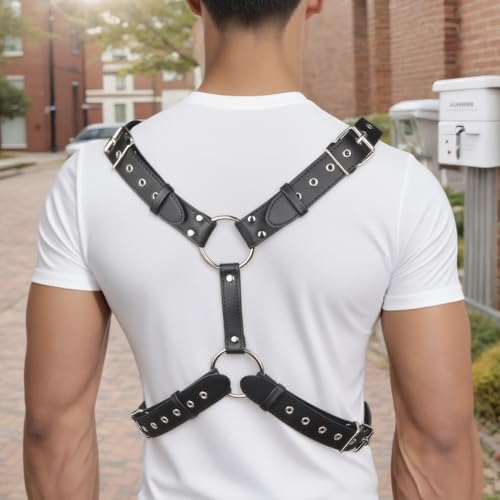 Men's Chest Harness Belt, Adjustable Body Harness Belt for Men, PU Leather Male Punk Chest Shoulder Harness Muscle Show Fashion Costumes for Cosplay Party2