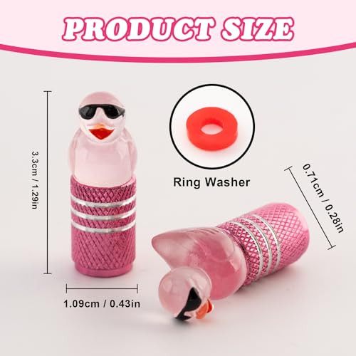 4Pcs Tire Valve Stem Cap Cover for Car SUV Truck, Valve Cover with Funny Duck Sunglasses, Decorative Tire Valve Caps Wheel Accessories (Pink Sunglasses Duck)