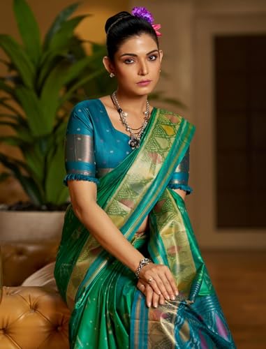 Image of MADHUHANSH Women's Cotton Linen Saree with Unstitched Blouse Piece and Solid Pattern | Mithila Painting Saree | Saree for Haldi Ceremony