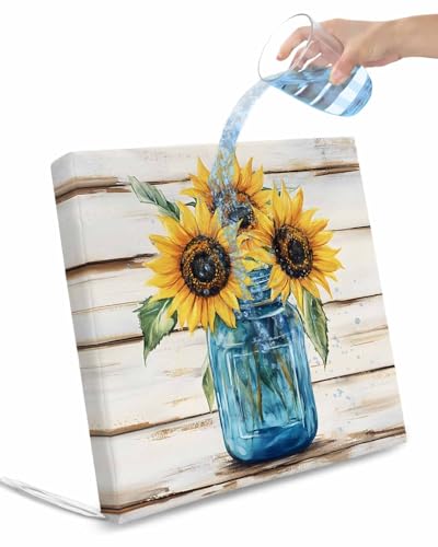 2 Pack Sunflower Waterproof Cushion Covers with Ties, Outdoor Patio Chaise Lounge Chair Seat Cushion Slip Covers Replacement(Only Cover) Blue Bottle Yellow Floral Country Woodgrain 24