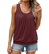 WIHOLL Women's Summer Tank Tops Loose Fit Pleated Scoop Neck Shirts Casual Sleeveless Tops Banded...