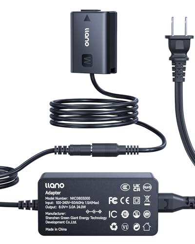 llano NP-FW50 Dummy Battery AC Power Adapter Kit for A6000 A6400 ZV-E10 A7II A6100 A6500 A6300 A7 A7R A7RII A7S A5000 A5100 Continuous Power Supply for Studio Shoots