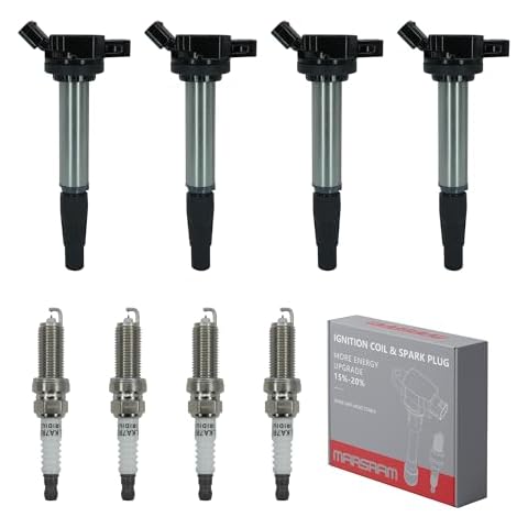 Marsram Ignition Coil Pack UF596 and Double Iridium Spark Plug 4912 Compatible with 2009-2014 Toyota Corolla Matrix 2010-2017 Prius, 2011-2016 Lexus Scion IM XD Pontiac Vibe 1.8L L4, Sets of 4, UF619 Cover