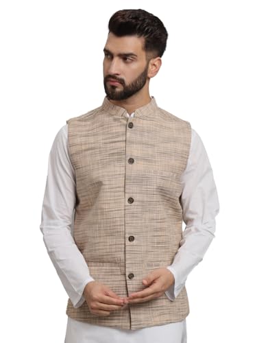 Image of LATEST CHIKAN Men's Traditional Cotton Solid Nehru Jacket /Waistcoat