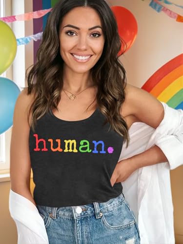 Image of Ithalt Pride Tank Top for Women LGBT Rainbow Flag Shirt Love Heart Graphic Tee Lesbian Gay Pride Sleeveless Vest