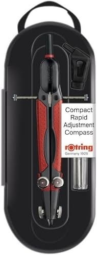 rOtring Kompakter Schnellverstellzirkel, 360 mm, inkl. 1,00 mm Druckbleistift, schwarzer Schaft, präzises Zeichen- und Zeichenwerkzeug, Modell S0676580