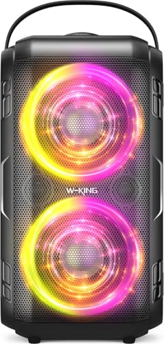 Image of W-KING Party Loudest Portable Bluetooth Speaker Wireless Boom Box, 180W Max Big Large Outdoor Speaker, 80W HD Huge 105dB Pulse Natural Deep Bass, Party Lights, USB Playback, 24Hrs, AUX, TF Card, EQ