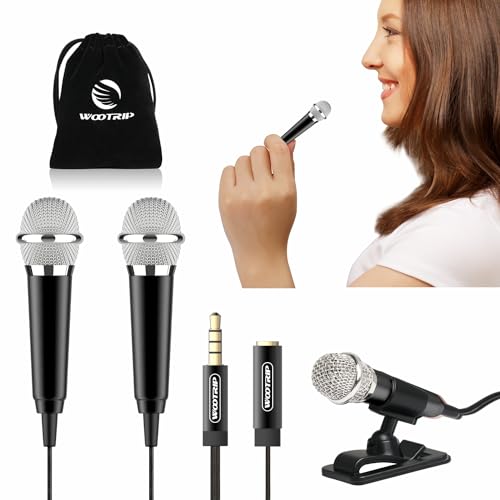 Wootrip [2PCS] Mini Karaoke Microphone, Mini Voice Recording Microphone Portable Karaoke Mic for Singing, Recording, Voice Recording(Black)