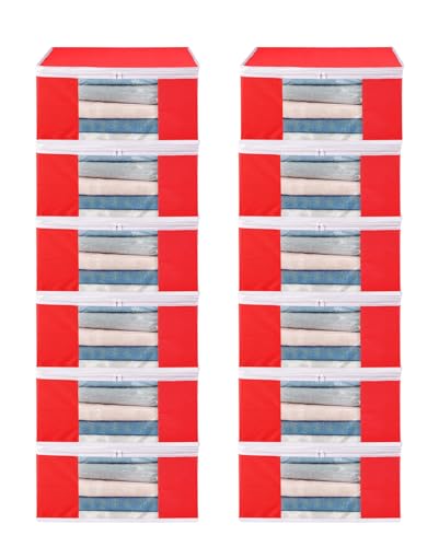 Image of Saree Cover Set of 12 Non-Woven Fabric Clothes Organiser for Wardrobe with Transparent Window & Double Zip Clothes Storage Bag, Garment Cover SC XL Large GCVETR8249653486192725887
