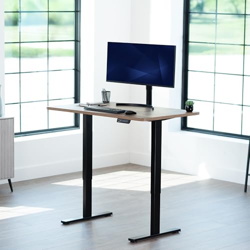 Image of VIVO Reclaimed Wood 48 x 30 in Standing Desk, DESK-KIT-1B5P | Electric, Holds 220 lbs, Sit Stand, Height Adjustable, One-Piece Extra Deep Table Top, Memory Presets, 1B Series, Black Frame